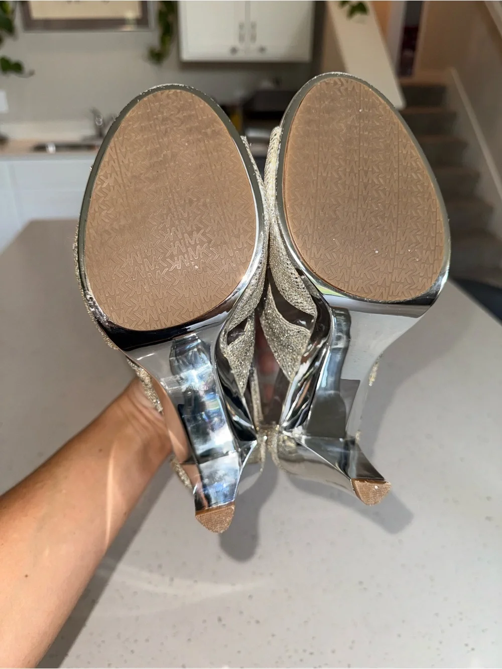 Michael Kors Silver Glitter Cutout High Heel Sandals
